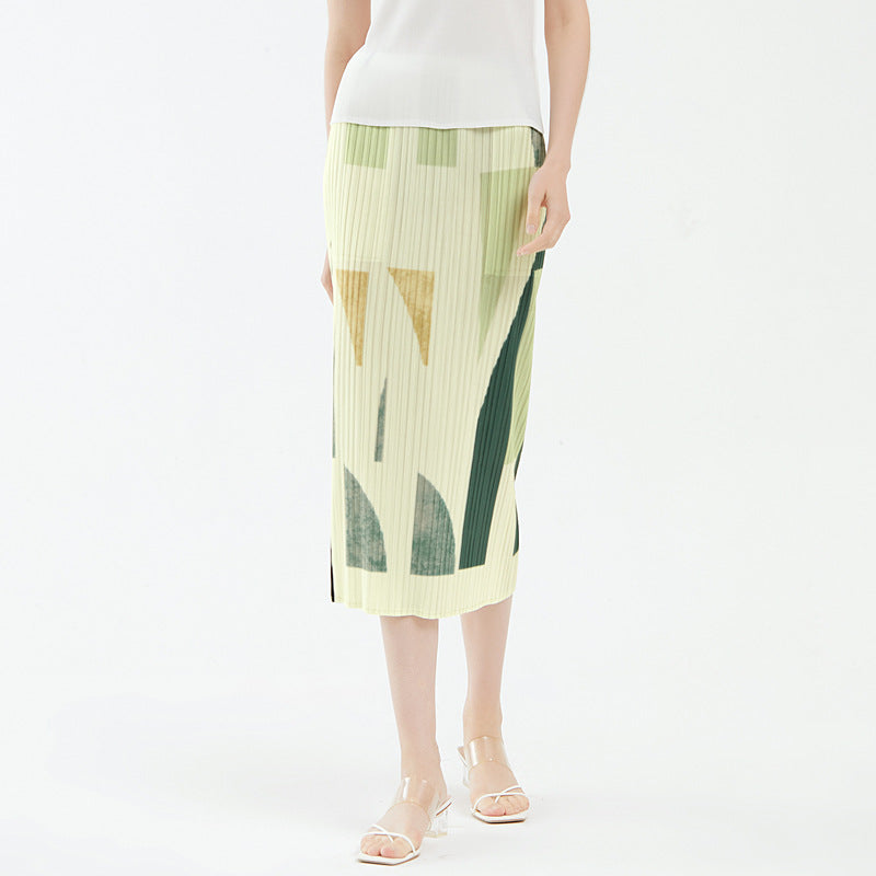 Printed Skirt Geometric Design Straight Pleated Skirt Women's Hip-Wrapped Skirt