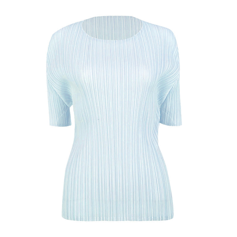 Simple Basic Solid Color round Neck T-shirt Slim-Fit Slimming Bottoming Shirt Top