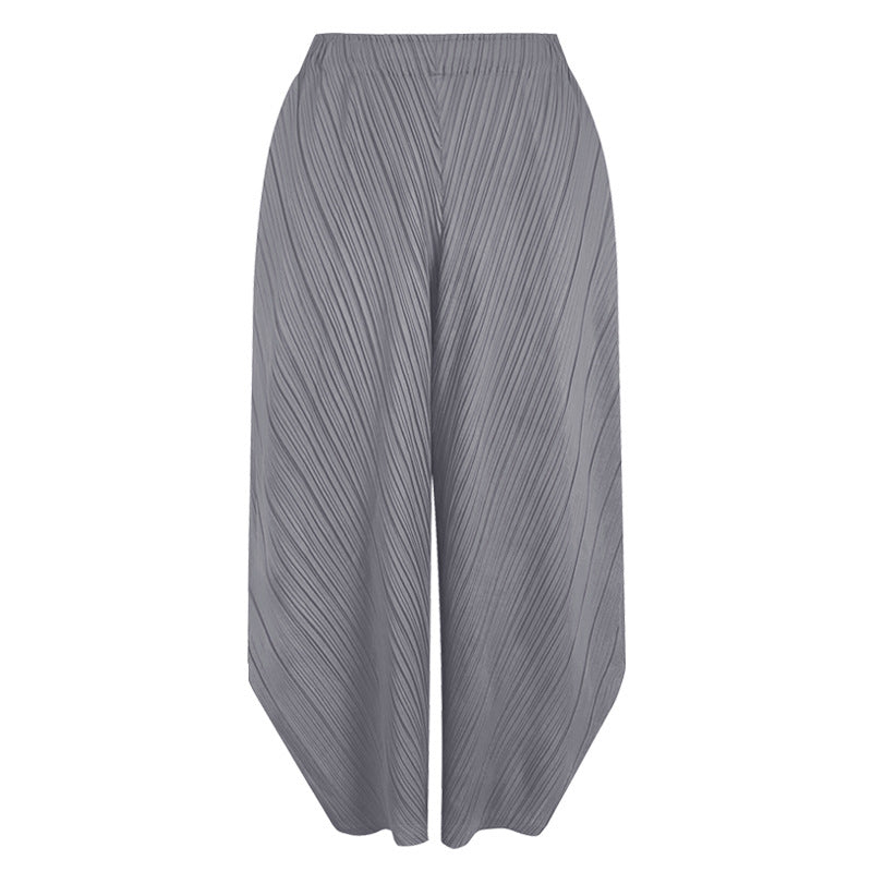 Bloomers Korean Style Waist Wide Leg Loose Solid Color Casual Medium Long Trousers Women