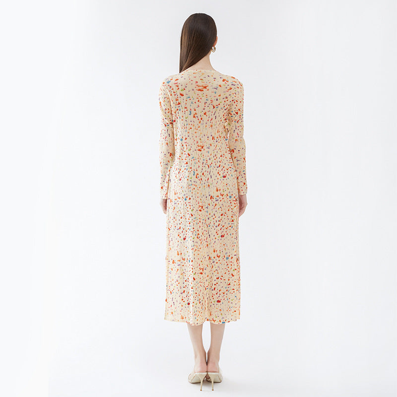 Dress Slim-Fit Long-Sleeved Loose-Fit Comfortable Floral A- line Skirt for Women