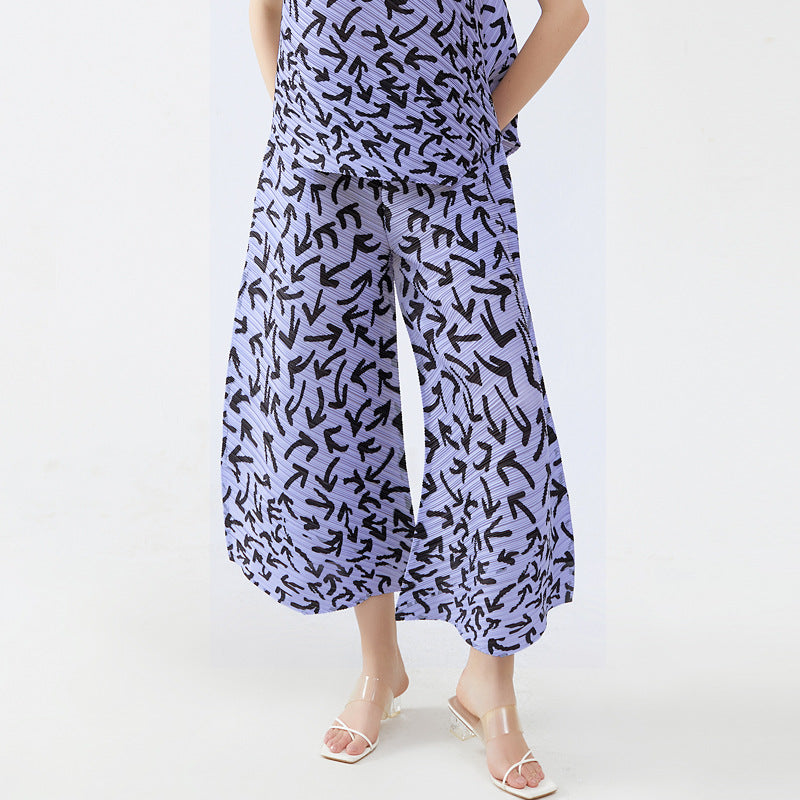 Arrow Suit Women Sleeveless Thin Top Loose Wide Leg Pants Two-Piece Suit Women