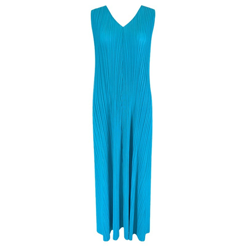 Gentle Dress Women's V-neck Design Sleeveless Dress Loose Mid-Length