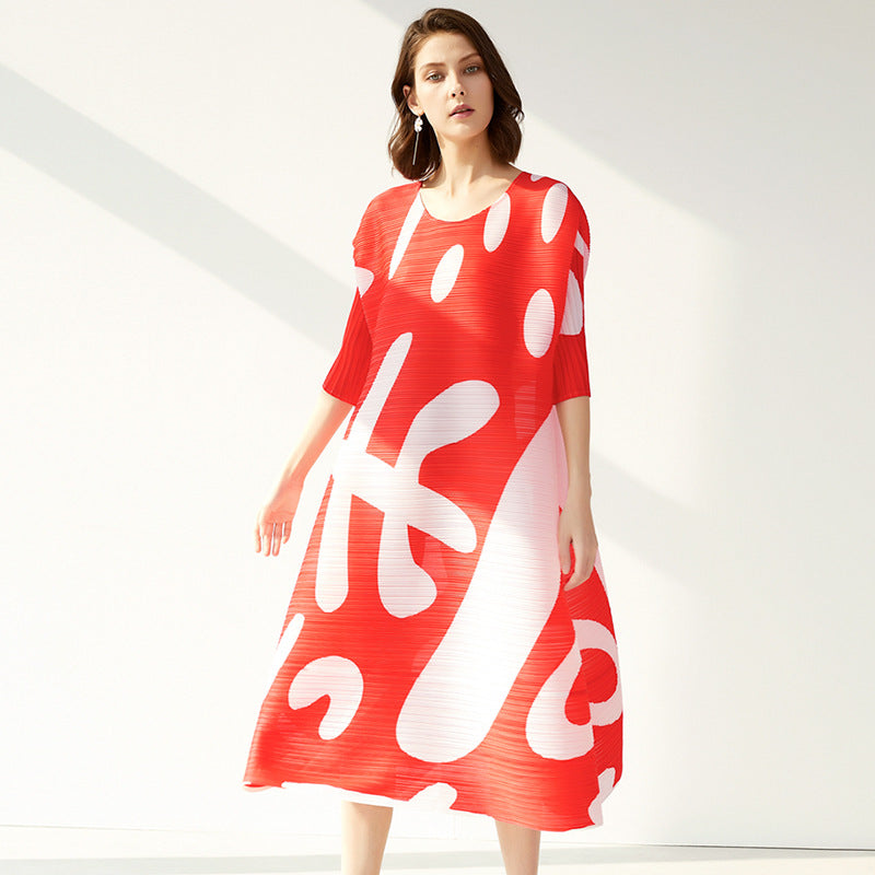 Lantern Dress Elegant Mid-Sleeve Women's Mid-Length Printed Dress Women's Fashion