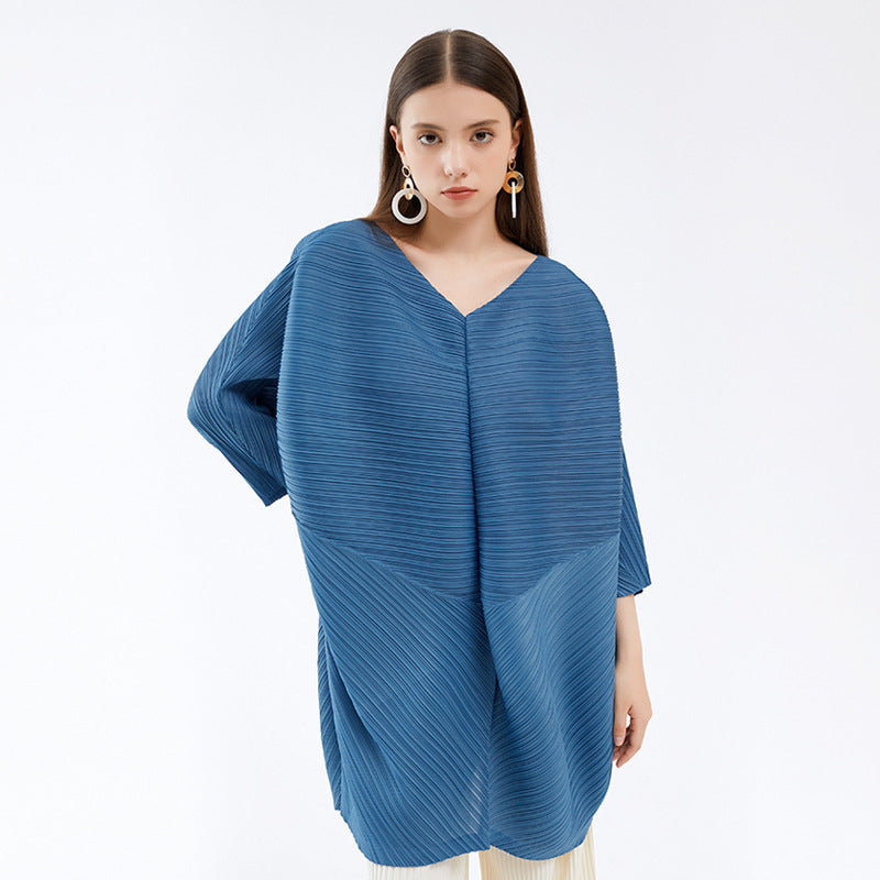 Batwing Sleeve Design Love Top Loose Solid Color Mid-Length Stitching Long Sleeve T-shirt Women