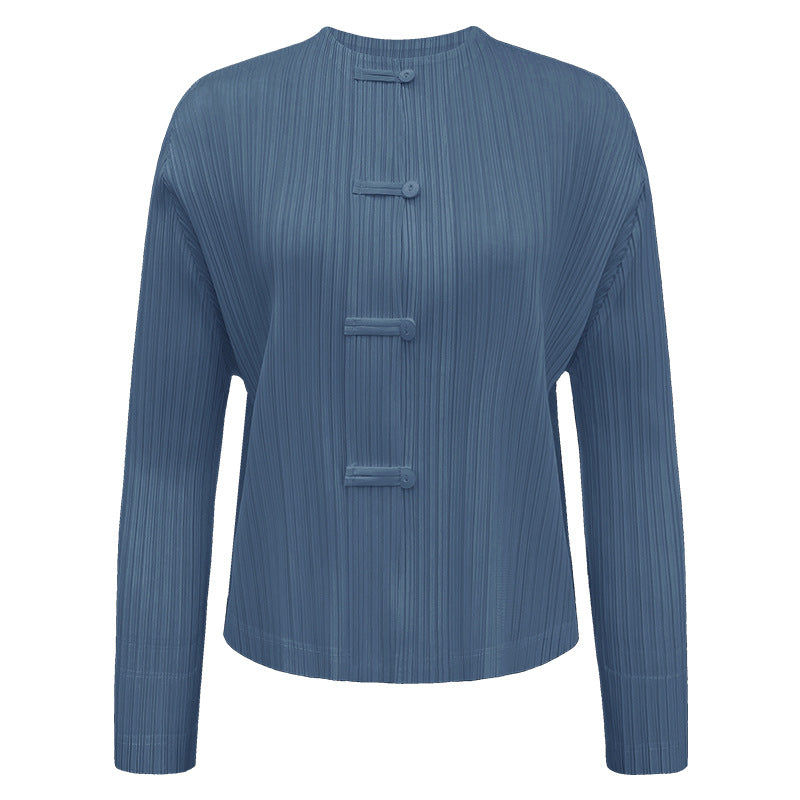 New Chinese Style Light National Style Women's round Neck Solid Color Shirt Underwear Long Sleeved Top