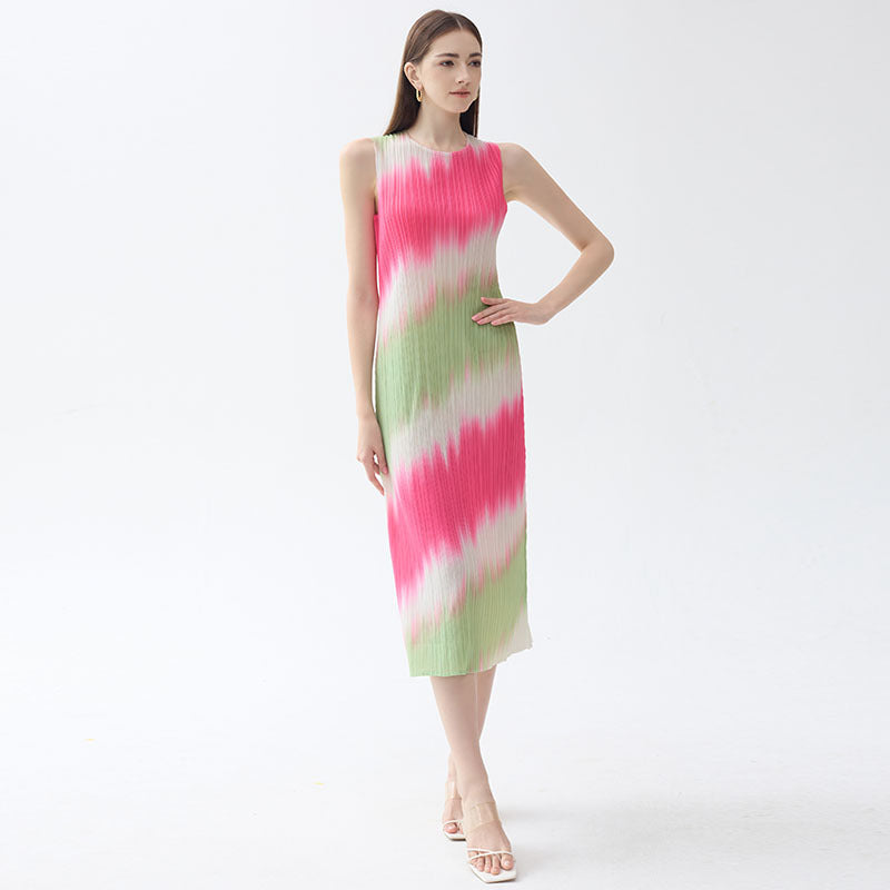 Gradient Slim Slimming round Neck Women's Two-Piece Dress Long-Sleeved Jacket A- line Skirt