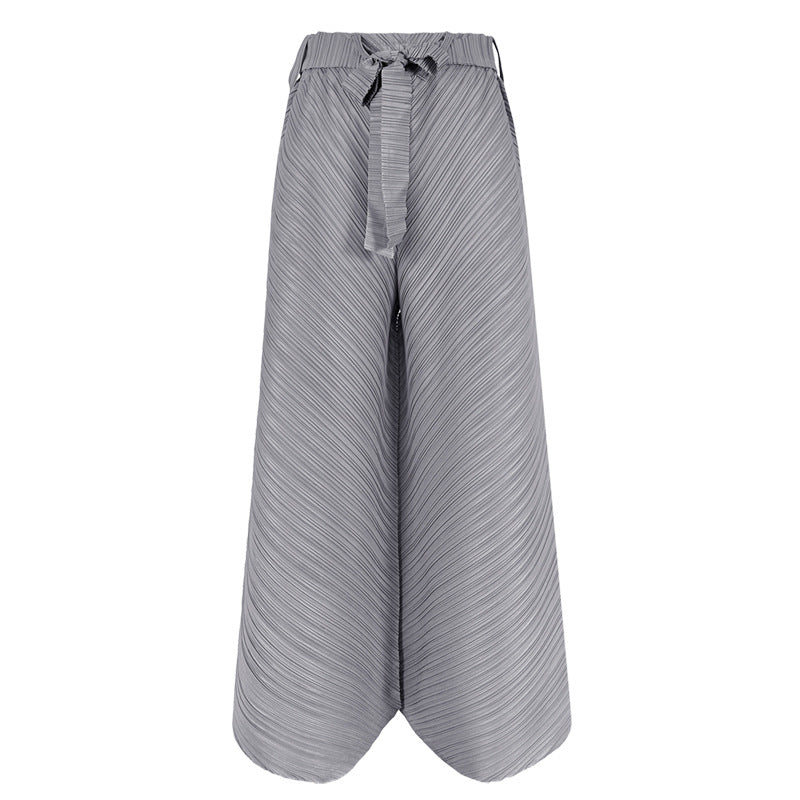 23 Autumn Retro Design Lace-up Stitching Pants Straight Casual Loose Trousers Wide-Leg Pants for Women