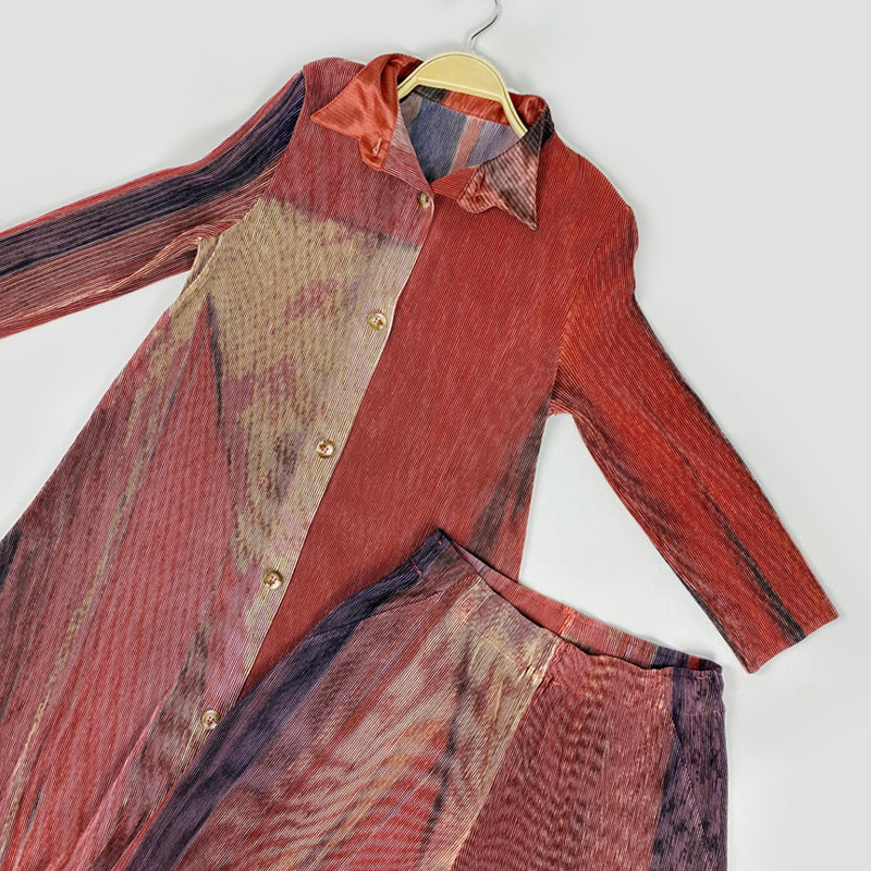 Personalized Printed Dress Women's Slimming Elegant Comfortable Design Wide-Leg Pants Suit Two-Piece Set