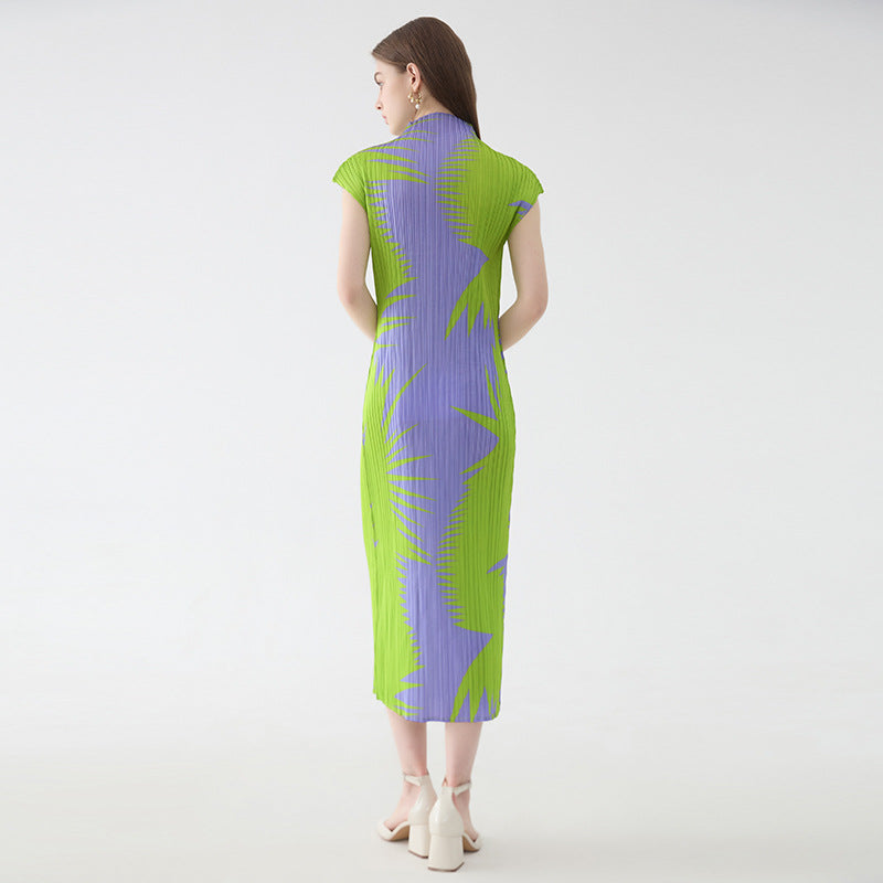 Printed Sleeveless Half Collar Dress Women's Mid-Length Simple Slim Fit Bottoming Skirt