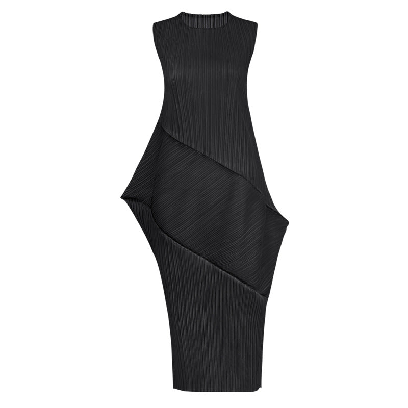 Folding Dress Female Pure Color Slimming Personality Style Dress Midi A- Line Skirt