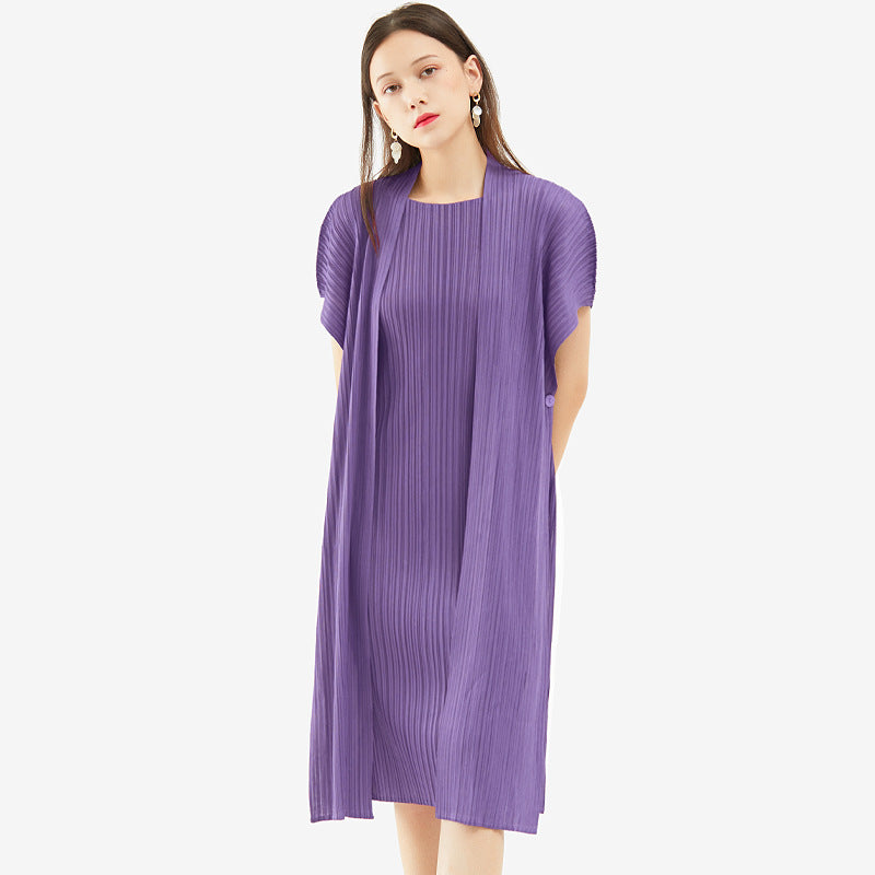 Elegant Mid-Length Pleated Skirt Design Double-Layer Stitching Dress Women