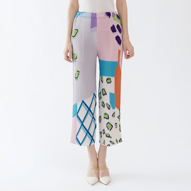 Scale Pleated Printing Grade Sense Straight-Leg Pants Women's Annual Stretch Drooping Straight Slimming Trousers Women's