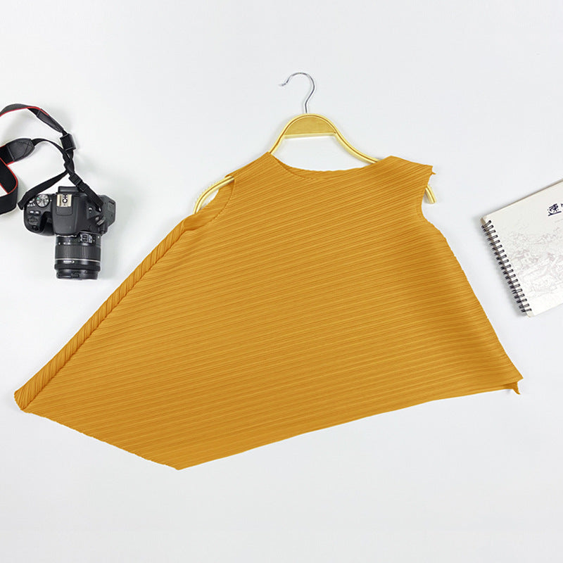 Simple and Irregular round Neck All-Matching Top Sleeveless Solid Color Female in Stock