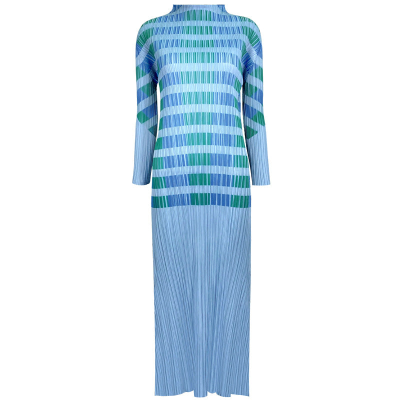 Pleated Elegant Slim Half Collar Dress Long Sleeve Straight Slimming Midi Dress Women