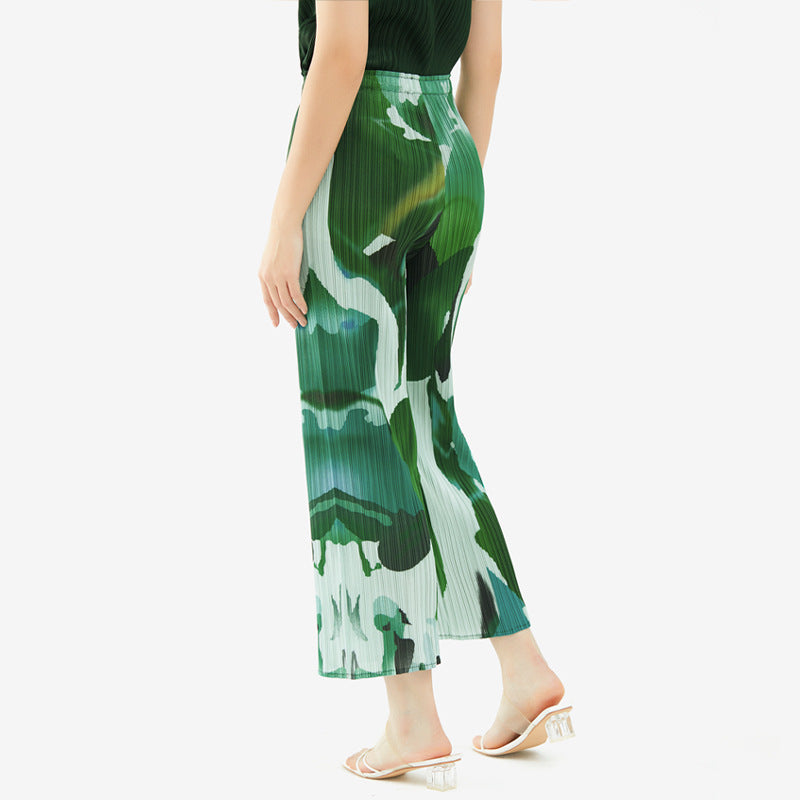 Casual Pants Printed All-Matching Loose Waist Slimming Draping Effect Straight-Leg Pants Pants for Women