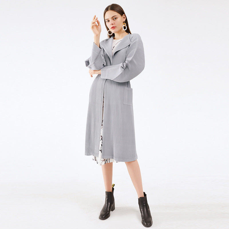 Leisure Cargo plus Coat Solid Color Pleated Raglan Sleeve Women's Trench Coat