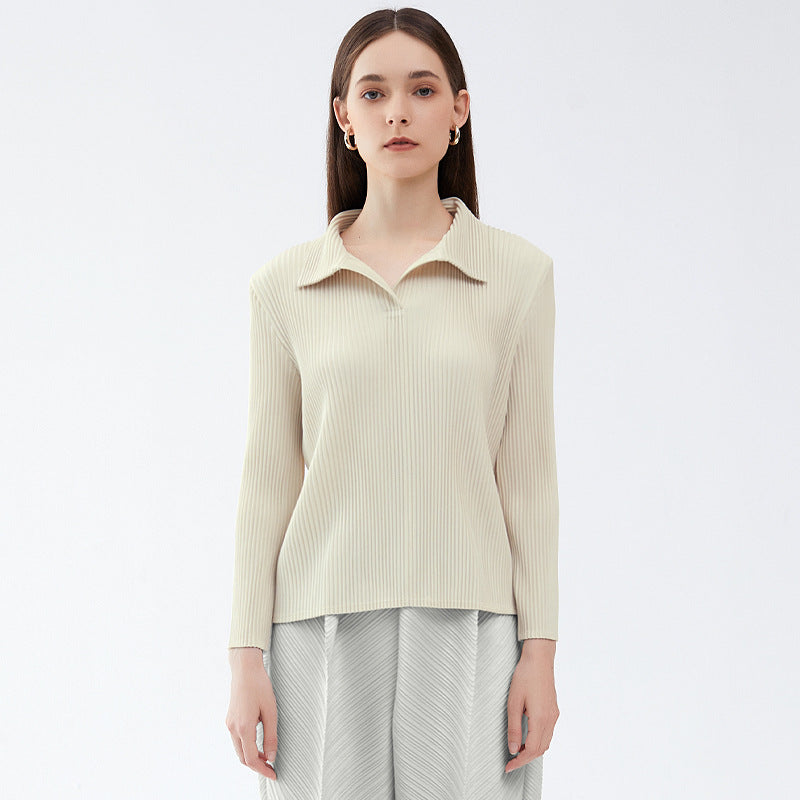 Long Sleeve Inner Wear Polo Collar Bottoming T-shirt Women's Slim Fit Slimming Casual Peplum Top