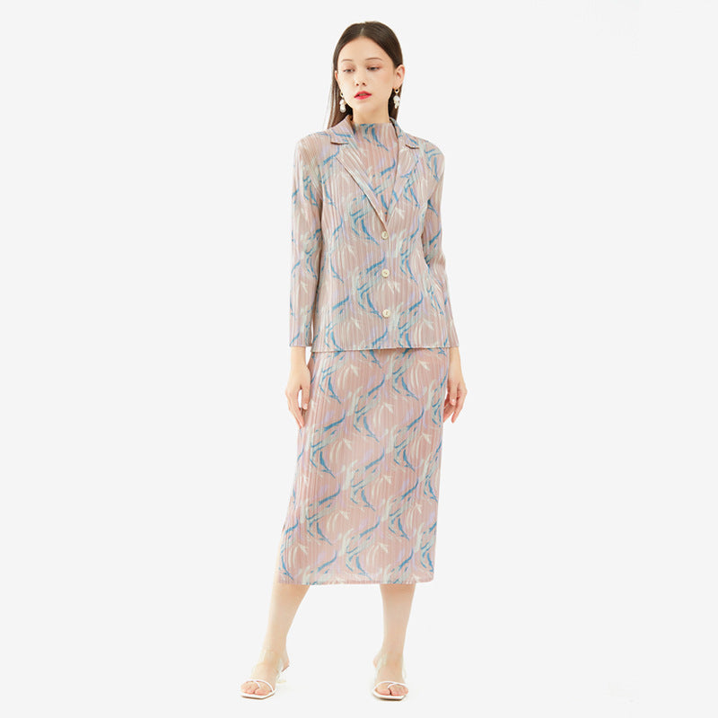 Classic Style Casual Printing Suit Slimming Top and Skirt Coat for Women