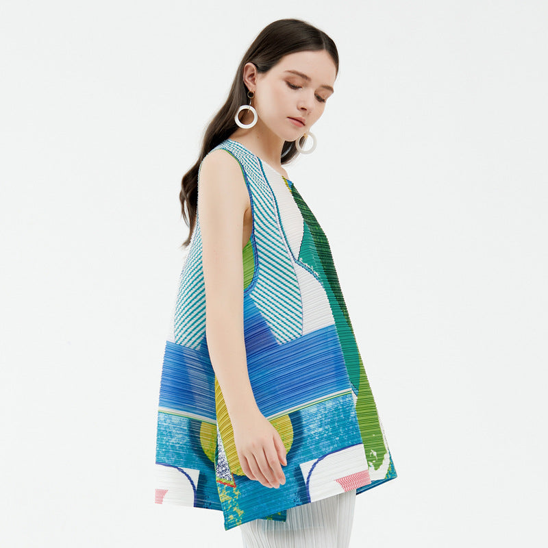 Design round Neck Printed Vest Pullover Loose-Fitting Casual T-shirt Top for Women