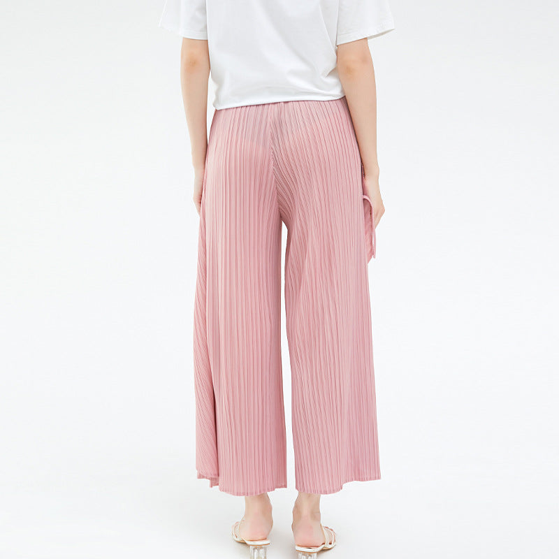 Ribbon Harem Pants Design Split Drooping Wide-Leg Pants Women's Lace-up Slimming Solid Color Trousers