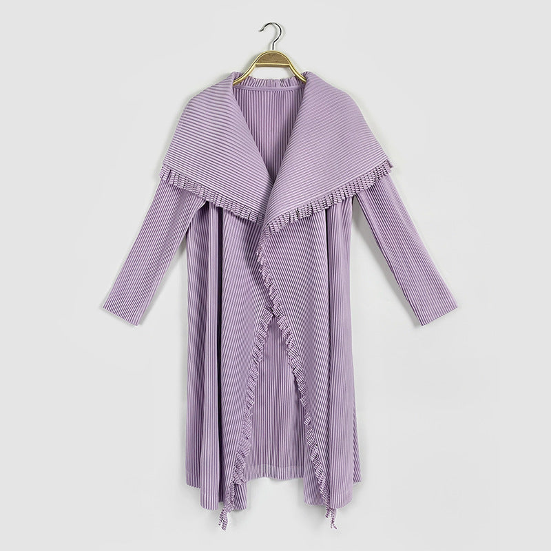 Lapel Double-Sided Tassel Long-Sleeved Coat Jacket Solid Color Pleated Coat Women's Double-Sided Woolen Women's Coat