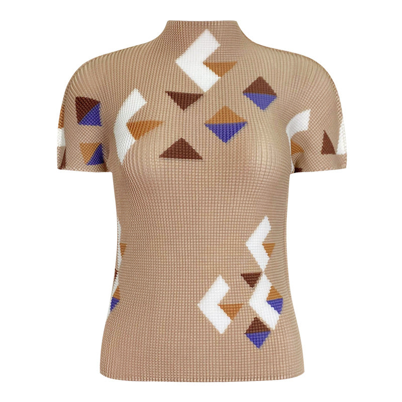 23me Series Comfortable and Stylish Fabric Stitching Smooth Elastic Breathable Short Sleeve Basic Top T-shirt for Women