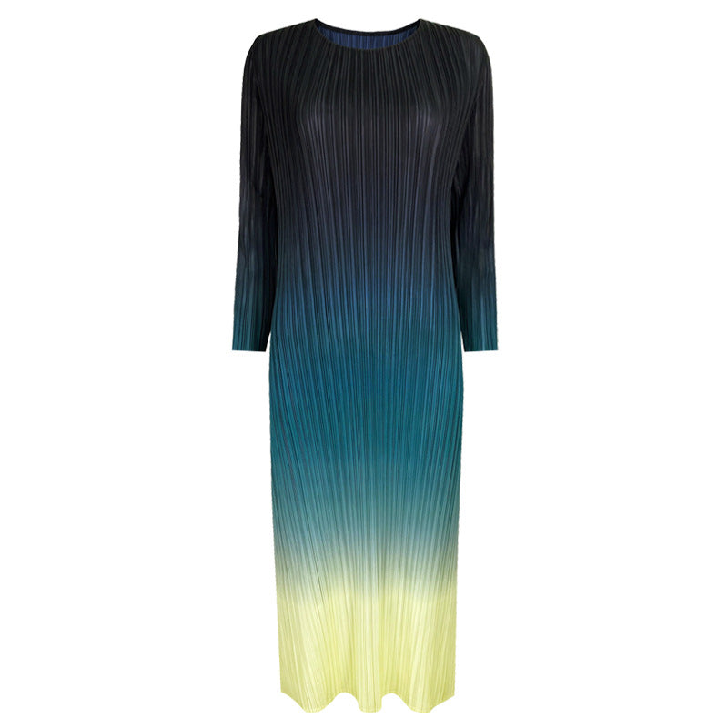 Elegant Inner Match Base Gradient Pleated Dress Mid-Waisted Figure Flattering All-Matching Long Sleeve Skirt Women