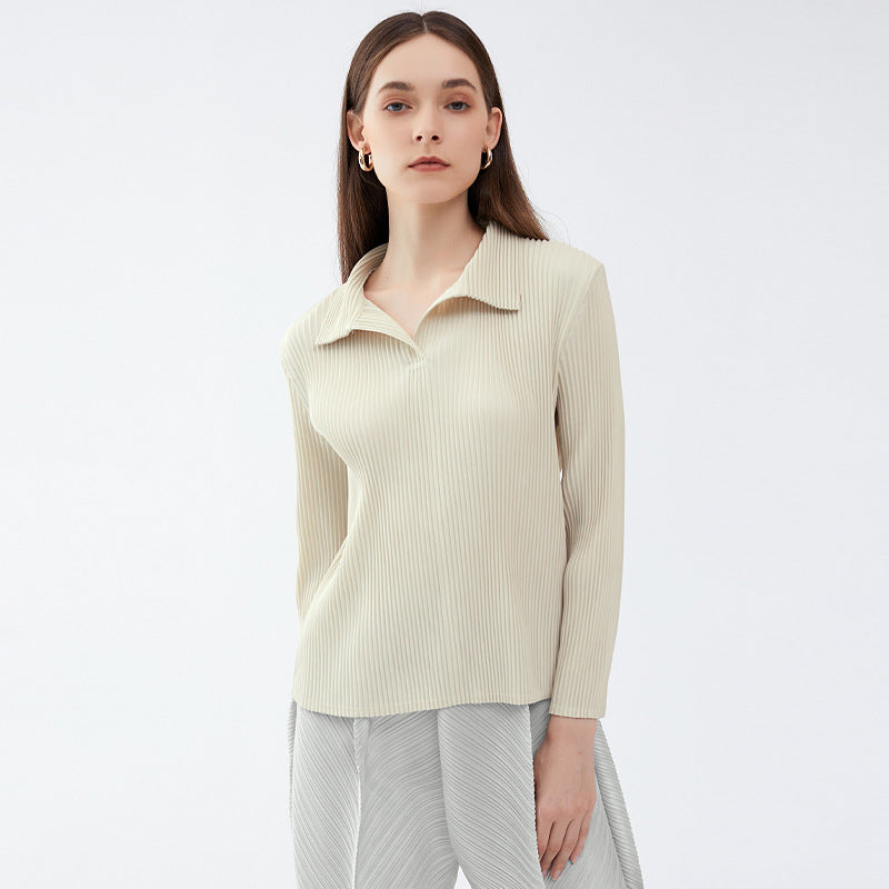 Long Sleeve Inner Wear Polo Collar Bottoming T-shirt Women's Slim Fit Slimming Casual Peplum Top