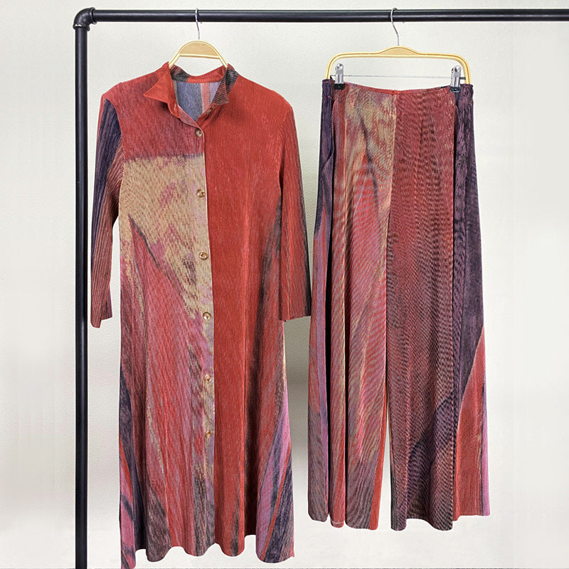 Personalized Printed Dress Women's Slimming Elegant Comfortable Design Wide-Leg Pants Suit Two-Piece Set