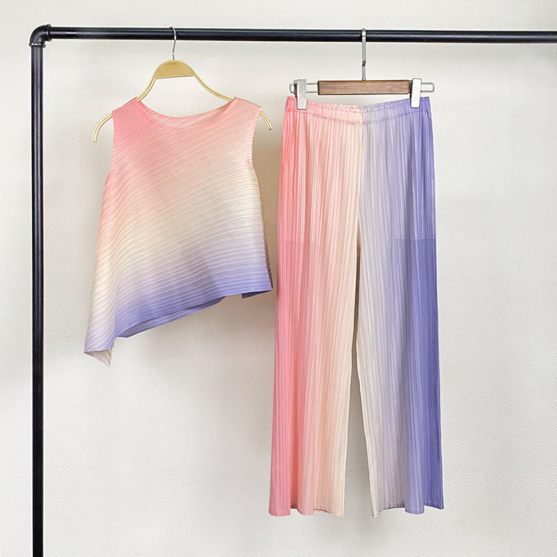 Gradient Suit Wide Leg Pants Irregular Top Vest Suit Suit Women