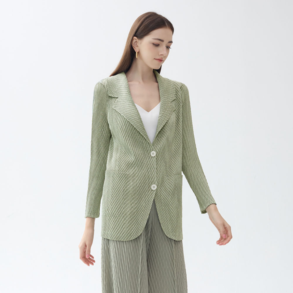 Business Wear Solid Color Pleated Double Button Suit Collar Light Luxury Female Suit Long Sleeve Coat