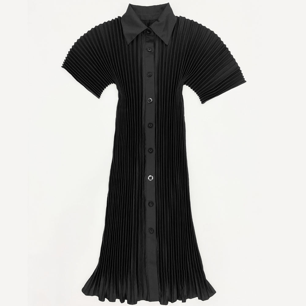 Handmade Pleated Loose Single-Breasted Irregular Niche Design Long Sleeve Dress Women