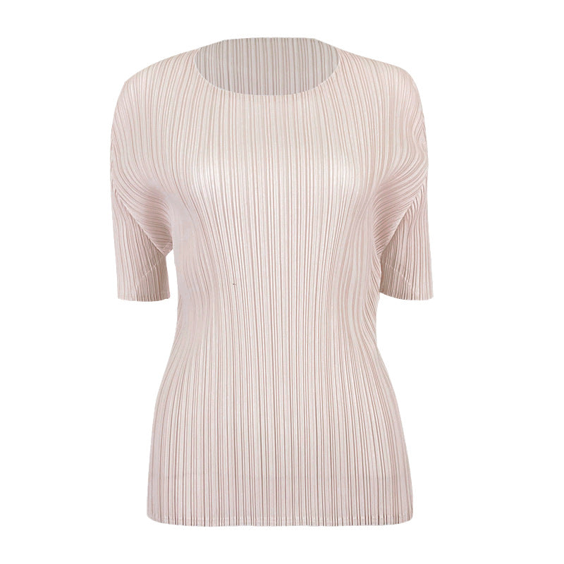 Simple Basic Solid Color round Neck T-shirt Slim-Fit Slimming Bottoming Shirt Top