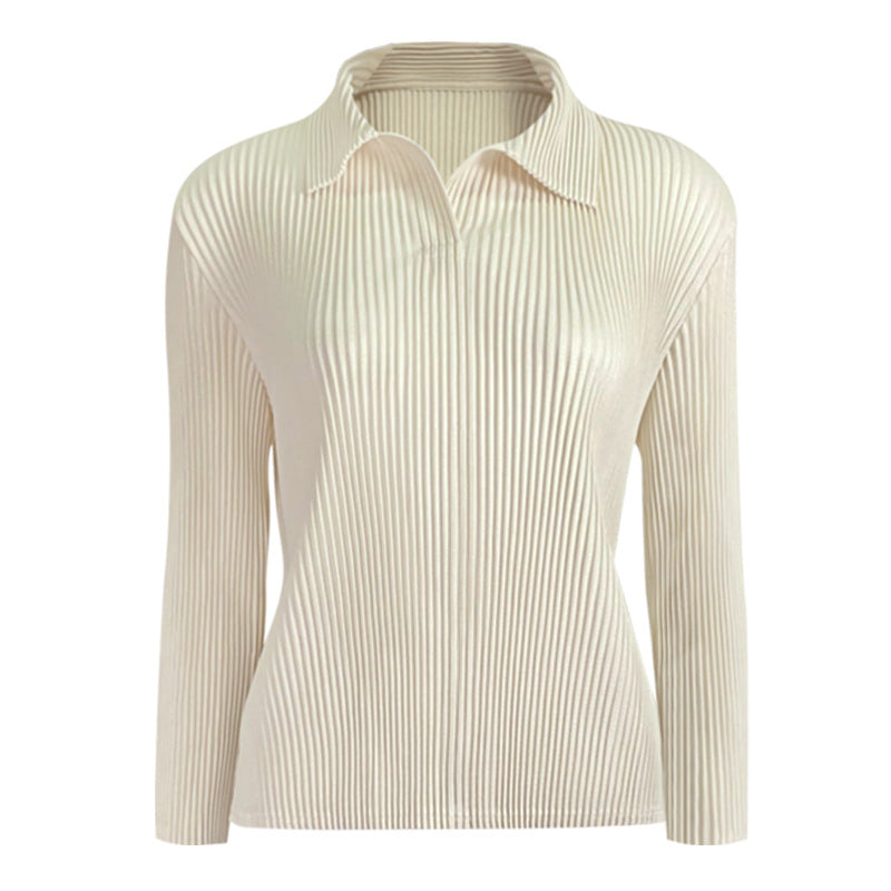 Long Sleeve Inner Wear Polo Collar Bottoming T-shirt Women's Slim Fit Slimming Casual Peplum Top