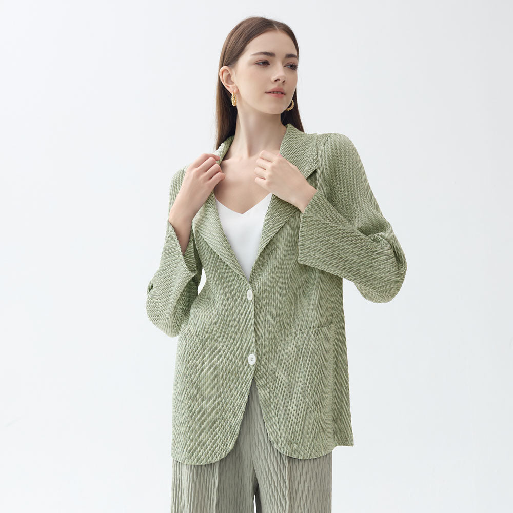 Business Wear Solid Color Pleated Double Button Suit Collar Light Luxury Female Suit Long Sleeve Coat