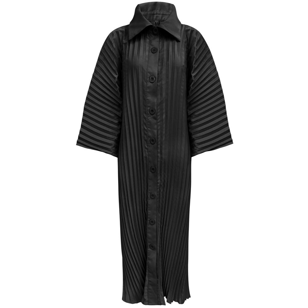 Handmade Pleated Loose Single-Breasted Irregular Niche Design Long Sleeve Dress Women