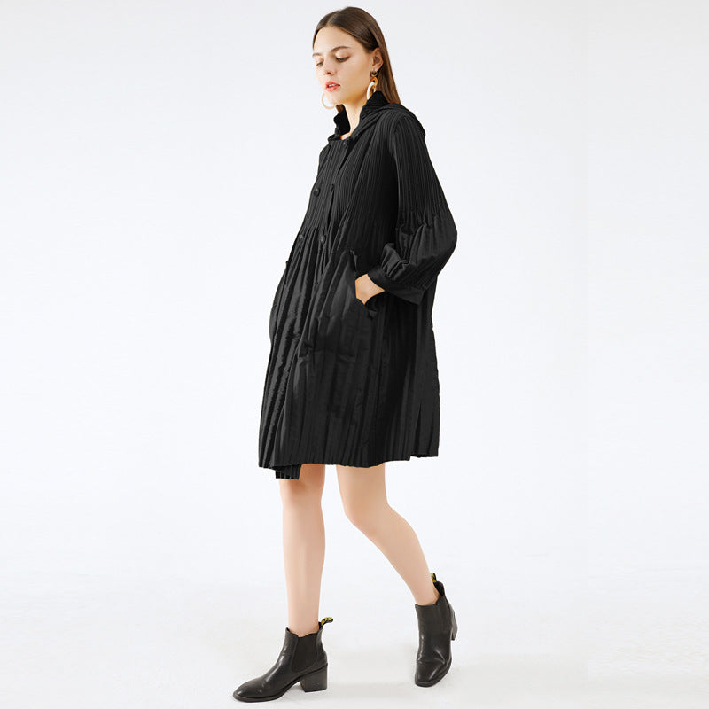 Fall South Korea Dongdaemun Baggy Coat Mid-Length Double-Breasted Trench Coat for Women