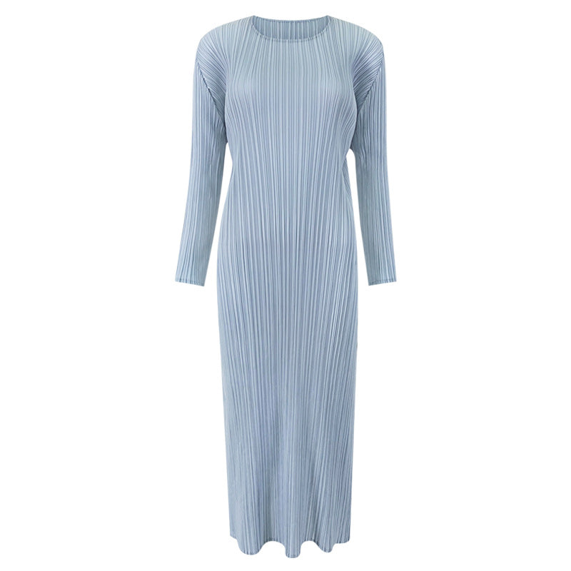 Classic Long Sleeve Solid Color Dress Women's Mid-Length Simple Slim Fit Slit Bottoming Skirt Autumn Clothing