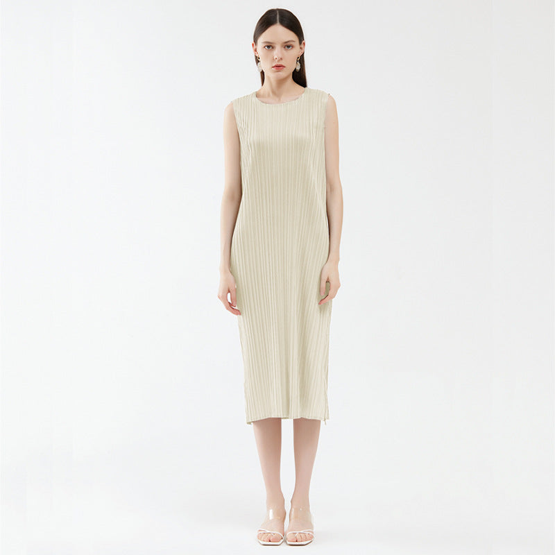 Design Sense Split Sleeveless Dress Women's Elegant Zipper Dress