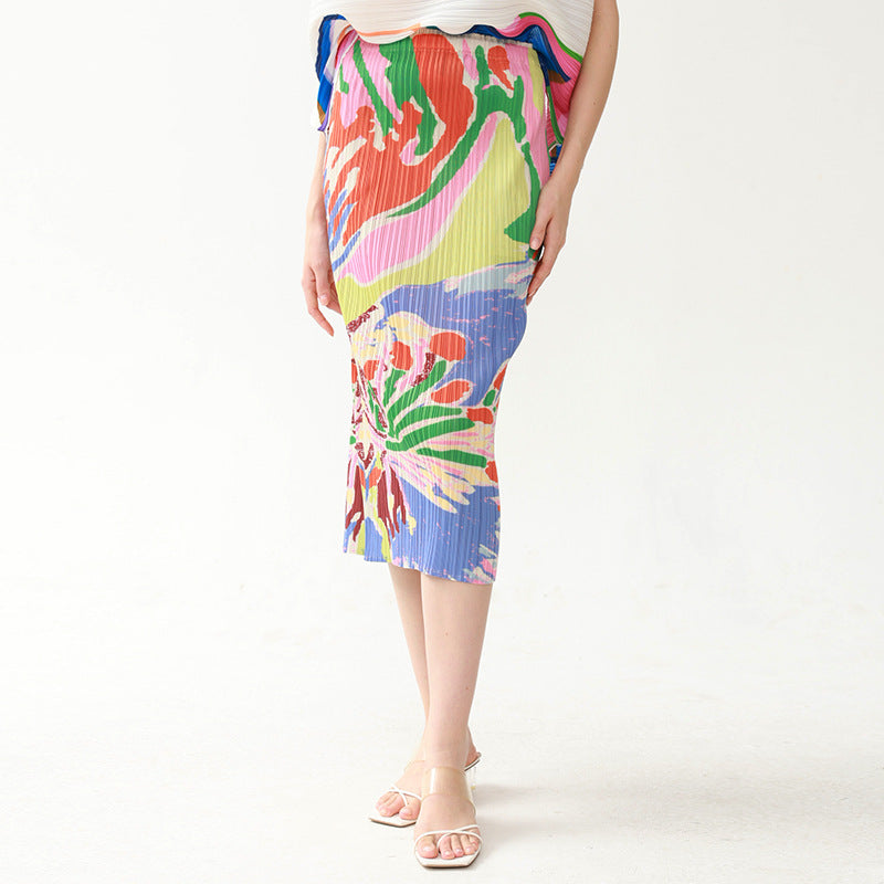 Painting Design Sense A- line Skirt Slim Fit Sheath Print Skirt