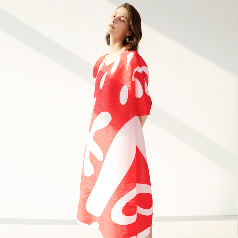 Lantern Dress Elegant Mid-Sleeve Women's Mid-Length Printed Dress Women's Fashion