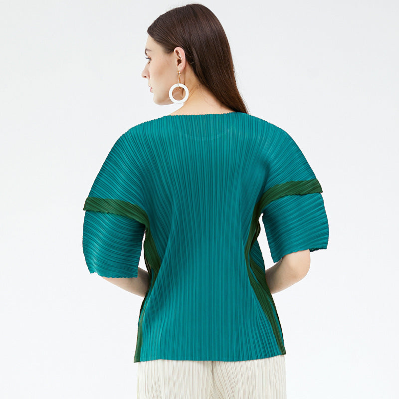 Plus Size Contrast Color Design Simple Loose Patchwork Top Female Summer