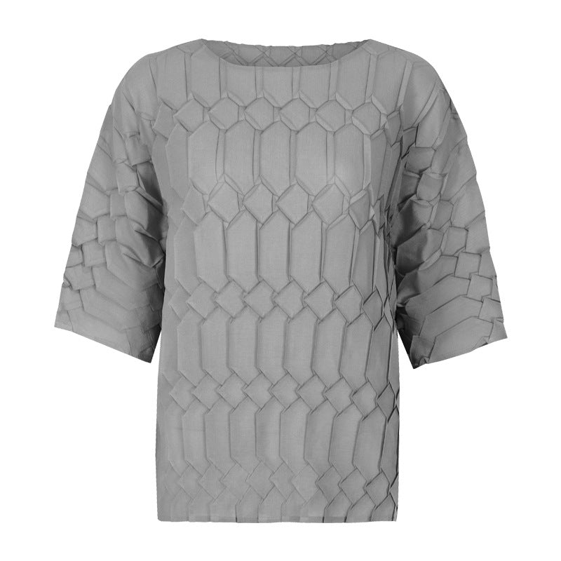 Plus Size Loose round Neck Top Bottoming T-shirt Women Wholesale Pleated