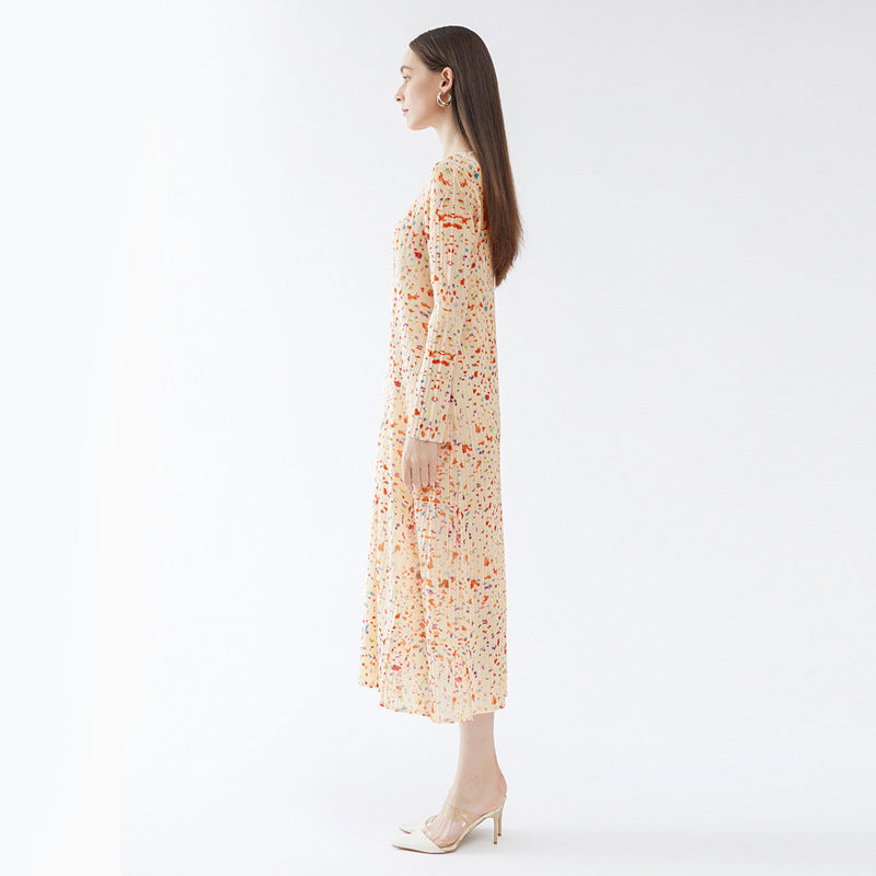 Dress Slim-Fit Long-Sleeved Loose-Fit Comfortable Floral A- line Skirt for Women