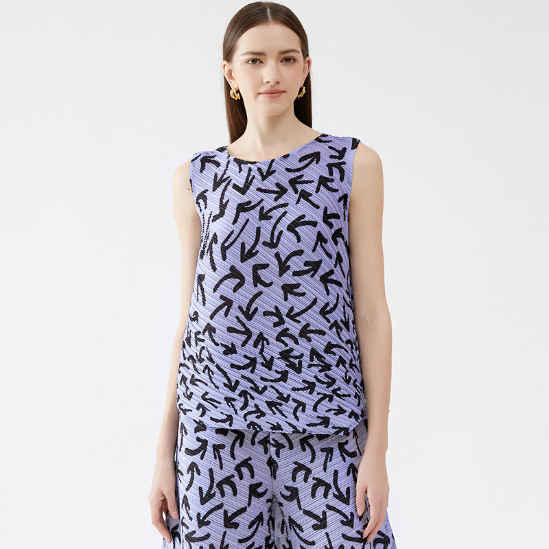 Arrow Suit Women Sleeveless Thin Top Loose Wide Leg Pants Two-Piece Suit Women