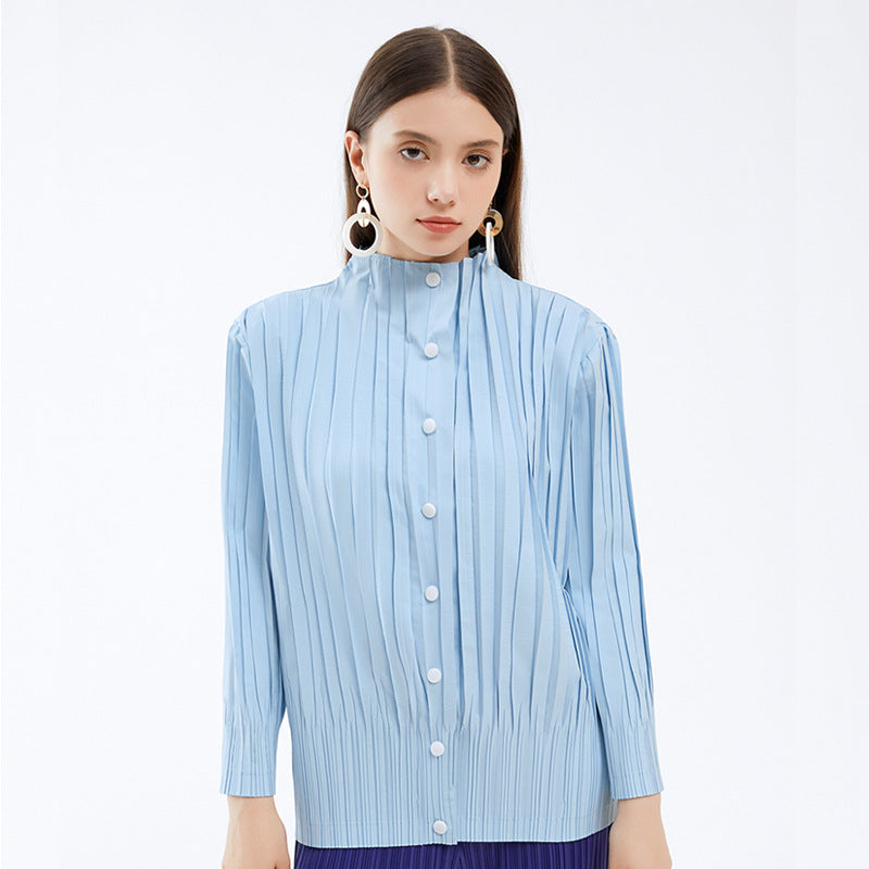 Collar Thin Cam Buckle Windbreaker Women's Wild Coat Pleated Cardigan