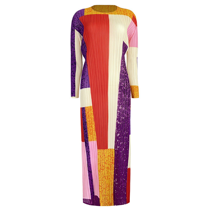 Dress Waist Slimming Slim Fit Geometric Long Sleeve Dress Summer Women's