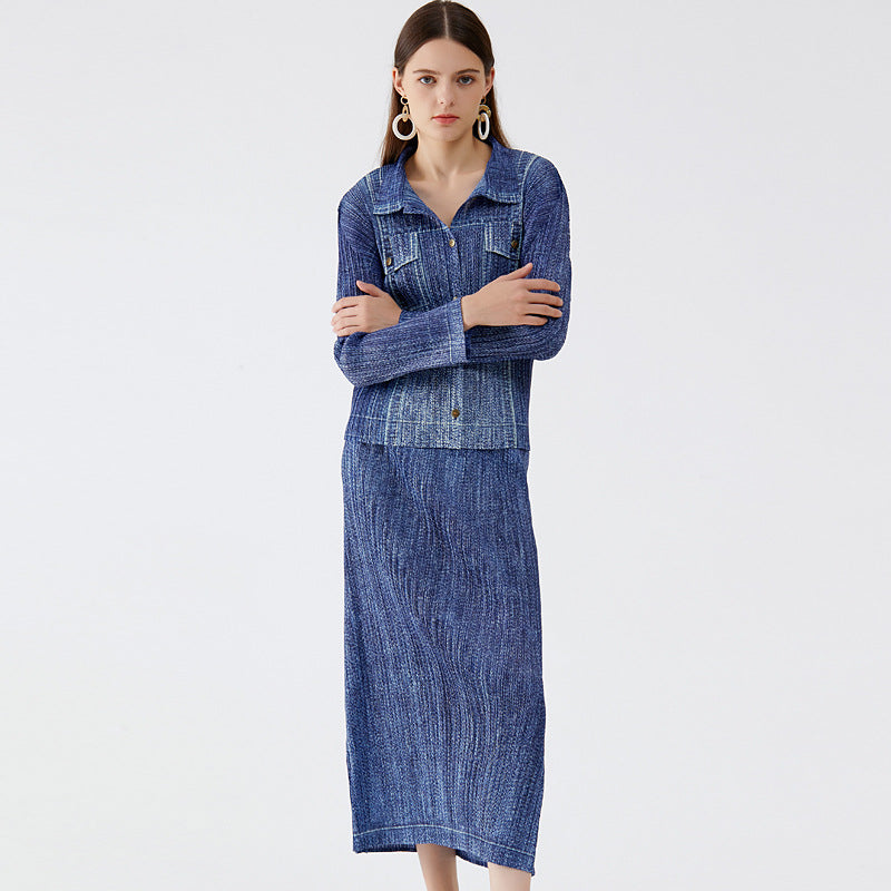 Denim Denim Shirt Women's Autumn Thin Top Slim Fit Skirt Net Infrared Match Suit Women