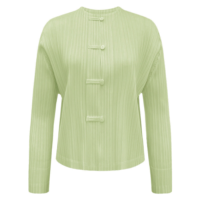 New Chinese Style Light National Style Women's round Neck Solid Color Shirt Underwear Long Sleeved Top