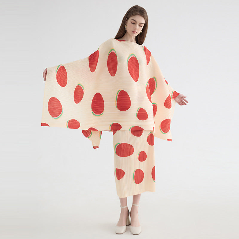 Batwing Sleeve Printed Top for Women Loose off Shoulder Outer Wear Long Sleeve Fu Dou Series Top for Women